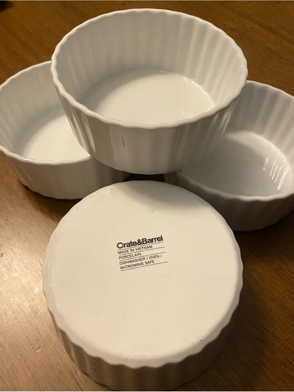 Crate&Barrel White Porcelain Fluted Ramekin Set 4